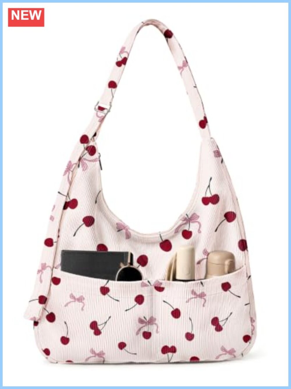 Corduroy Hobo Bag Large Slouchy Crossbody Shoulder Tote with Zipper Pockets